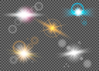 Glow light effect. Starburst with sparkles
