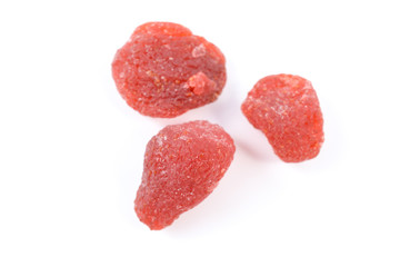 Dried strawberries on white background