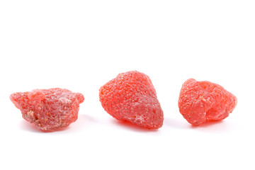 Dried strawberries on white background