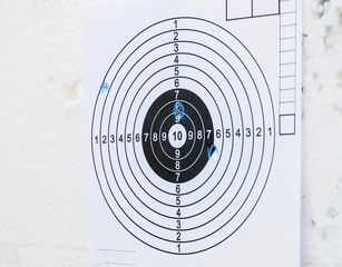 Target practice paper close-up black white blue ammo hole hit shooting