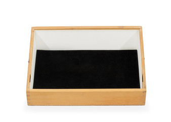 Black white empty wooden open gift box design object container storage template isolated