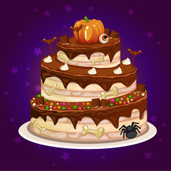 funny cartoon chocolate and a big cake for Halloween party