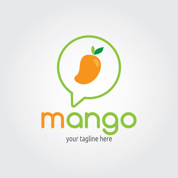 Mango Logo Flat Design with chat bubble speech icon. Fruit Vector illustration.