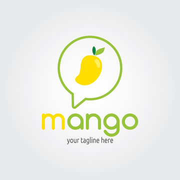 Mango Logo Flat Design with chat bubble speech icon. Fruit Vector illustration.