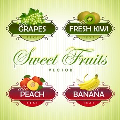 Sweet Fruits. Grapes, kiwi, peach, banana