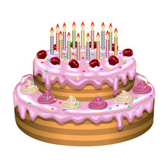 Birthday cake on a white background. Vector illustration.