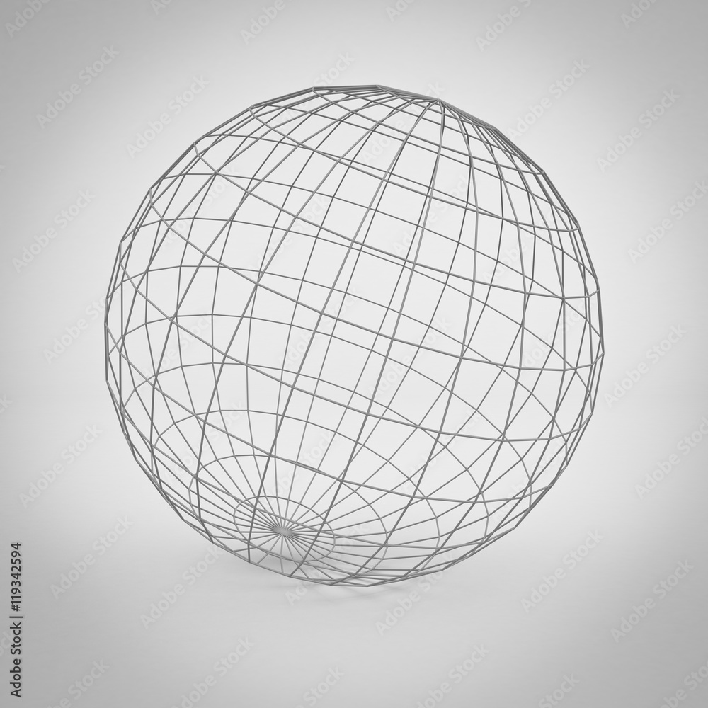 Aufkleber Simple globe earth wireframe over gray background with shadow 3D rendering