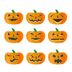 Halloween pumkin vector orange icons set
