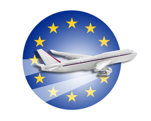 Plane and European Union flag.