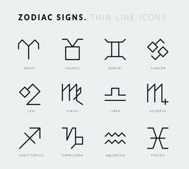 Zodiac signs. Thin line icons