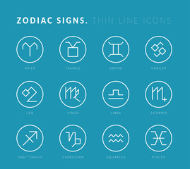 Zodiac signs. Thin line icons