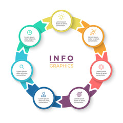 Circular arrows for infographics. Diagram with 7 steps, options, parts.