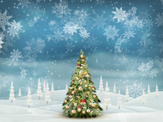 Christmas fir tree on winter landscape. EPS 10 - 119344321