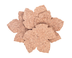 Maple leaf shape cork pads separated on white background