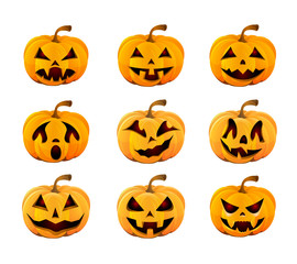 set of yellow pumpkins for Halloween