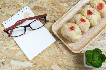 Bakery on plywood background