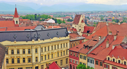 Naklejka na ściany i meble Roofs of Sibiu old town, Romania