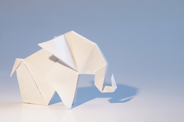 Origami elephant out of paper isolated on white background