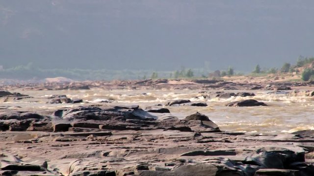 View to the Hukou waterfall at Yellow river (Huang He) in Yichuan, China. Hukou is the largest waterfall at Yellow river and the second largest in China.