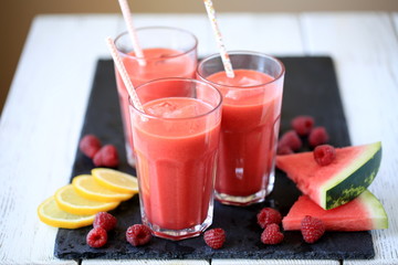 Smothie with watermelon, raspberries & coconut milk