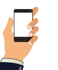 flat design hand holding modern cellphone icon vector illustration