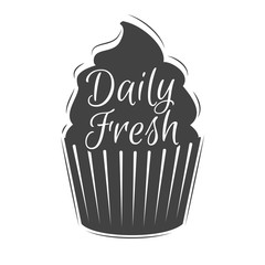 Daily Fresh. Sweetshop Badge. Sweet cupcake logo. Vector illustration.