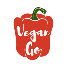 Vegan Go - Cocept. doodle - Sweet Pepper. Vector Illustration