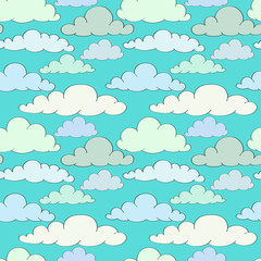 sky with clouds cartoon style background, seamless pattern. design for children products, cards, banners.