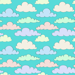 sky with clouds cartoon style background, seamless pattern. design for children products, cards, banners.