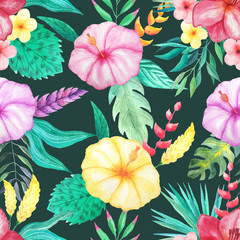 Watercolor tropical floral seamless pattern