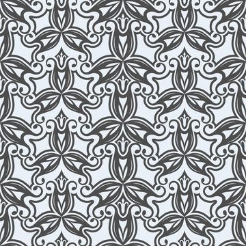Seamless black and white floral vector pattern.