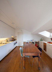 Kitchen, old wooden dining table