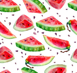 Seamless pattern of watercolor watermelon.