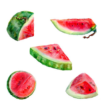 Isolated watercolor watermelon.