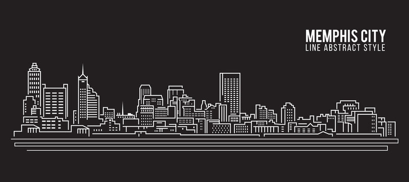 Cityscape Building Line Art Vector Illustration Design - Memphis City