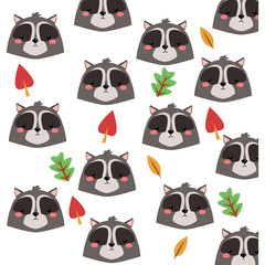 Obraz premium flat design cute raccoon cartoon pattern background vector illustration