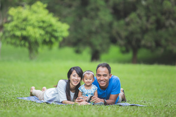 Fototapeta premium Szczęśliwa rodzina leżąc na trawie