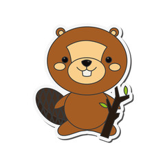flat design cute beaver cartoon icon vector illustration