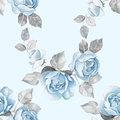 Floral branch. Watercolor seamless pattern 16. Background with roses