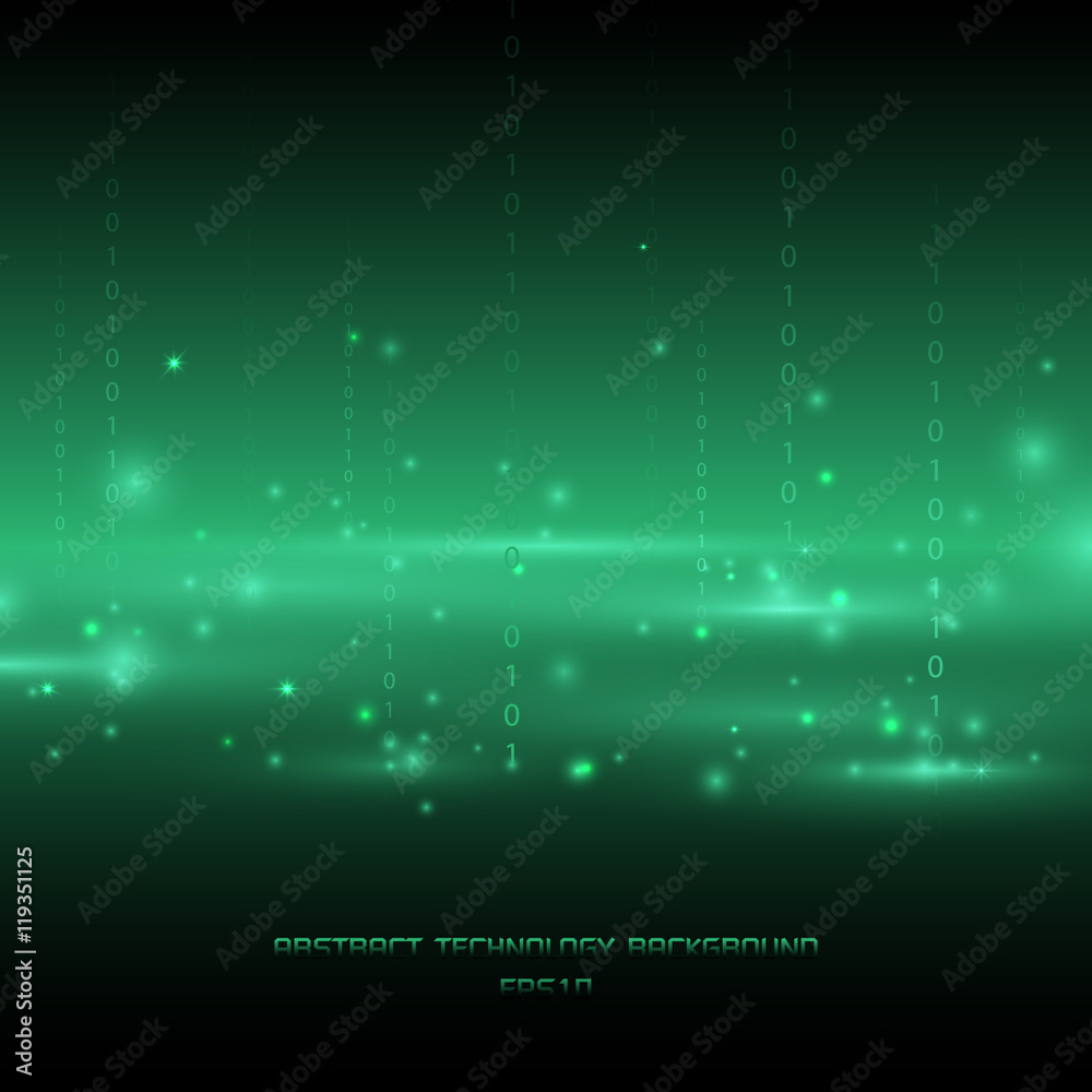 Fototapete absrtract technology binary code background. green light effect