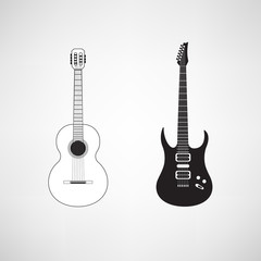 Naklejka premium Two flat stylized guitars: classic acoustic and modern electric.