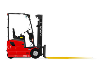 Electric counterbalance forklift with fork extensions. Vector