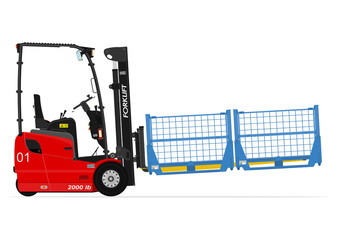 Electric counterbalance forklift with fork extensions. Vector