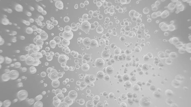 Gray abstract 3D background. Spin bubbles, chaotic motion