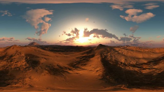 panoramic of desert at sunset. made with the one 360 degree lense camera without any seams. ready for virtual reality