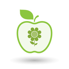 Isolated  line art apple icon with a flower
