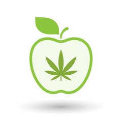 Isolated  line art apple icon with a marijuana leaf