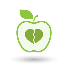 Isolated  line art apple icon with a broken heart