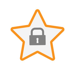 Isolated  line art star icon with a closed lock pad