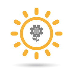 Isolated  line art sun icon with a flower